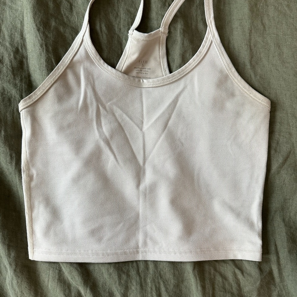 Fleo Cream Ribbed Racerback Crop Tank